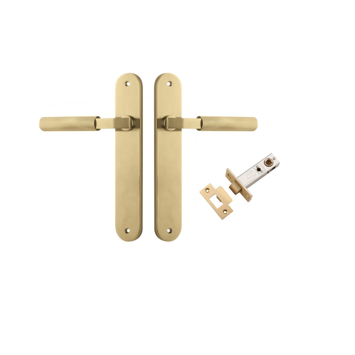 Brunswick Lever - Oval Backplate - Entry Point - Iver - Brushed Gold PVD - Door Levers