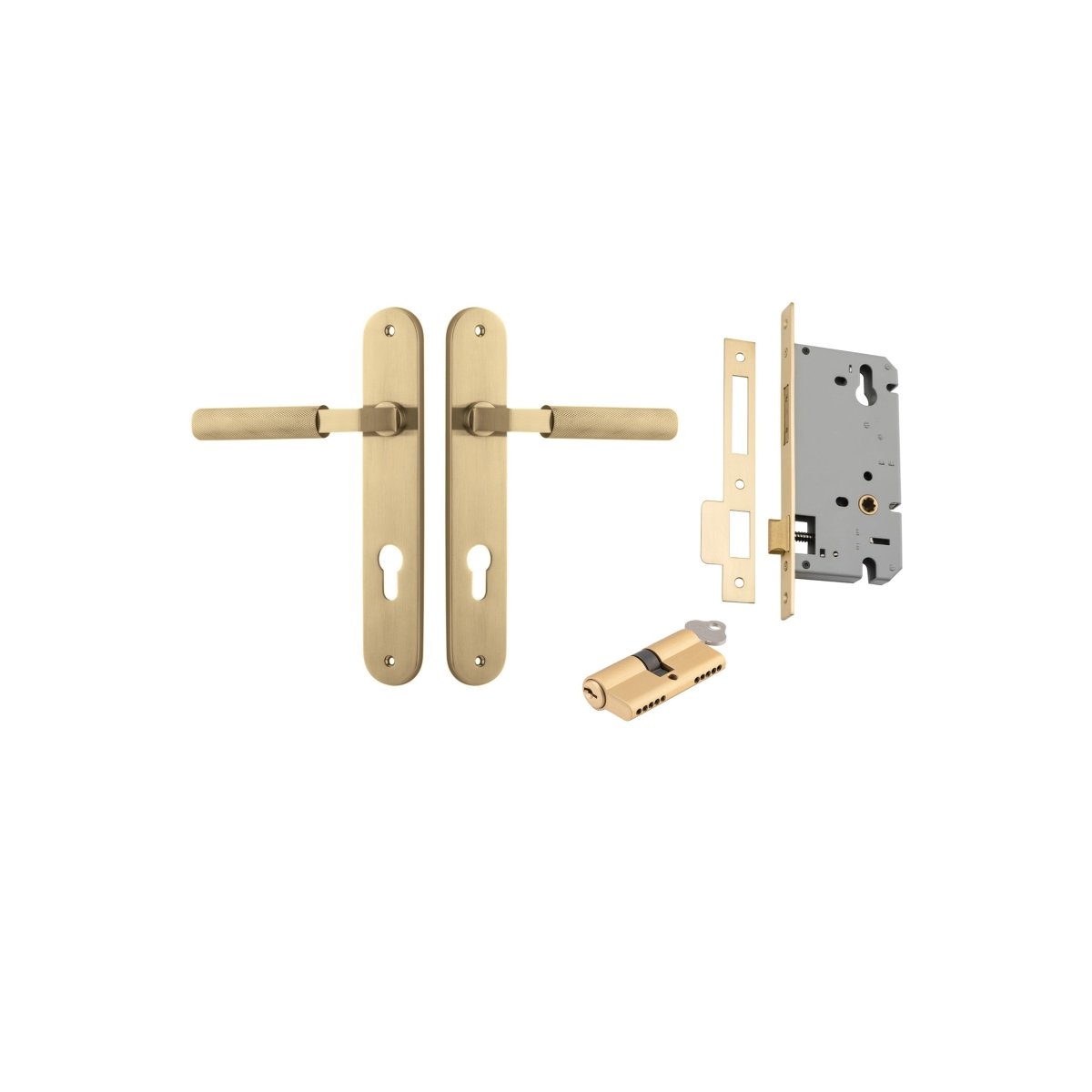 Brunswick Lever - Oval Backplate - Entry Point - Iver - Brushed Gold PVD - Door Levers