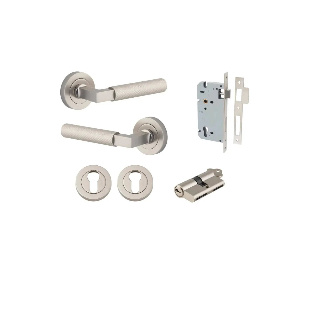 Brunswick Lever - Round Rose - Entry Point - Iver - Satin Nickel - Door Levers