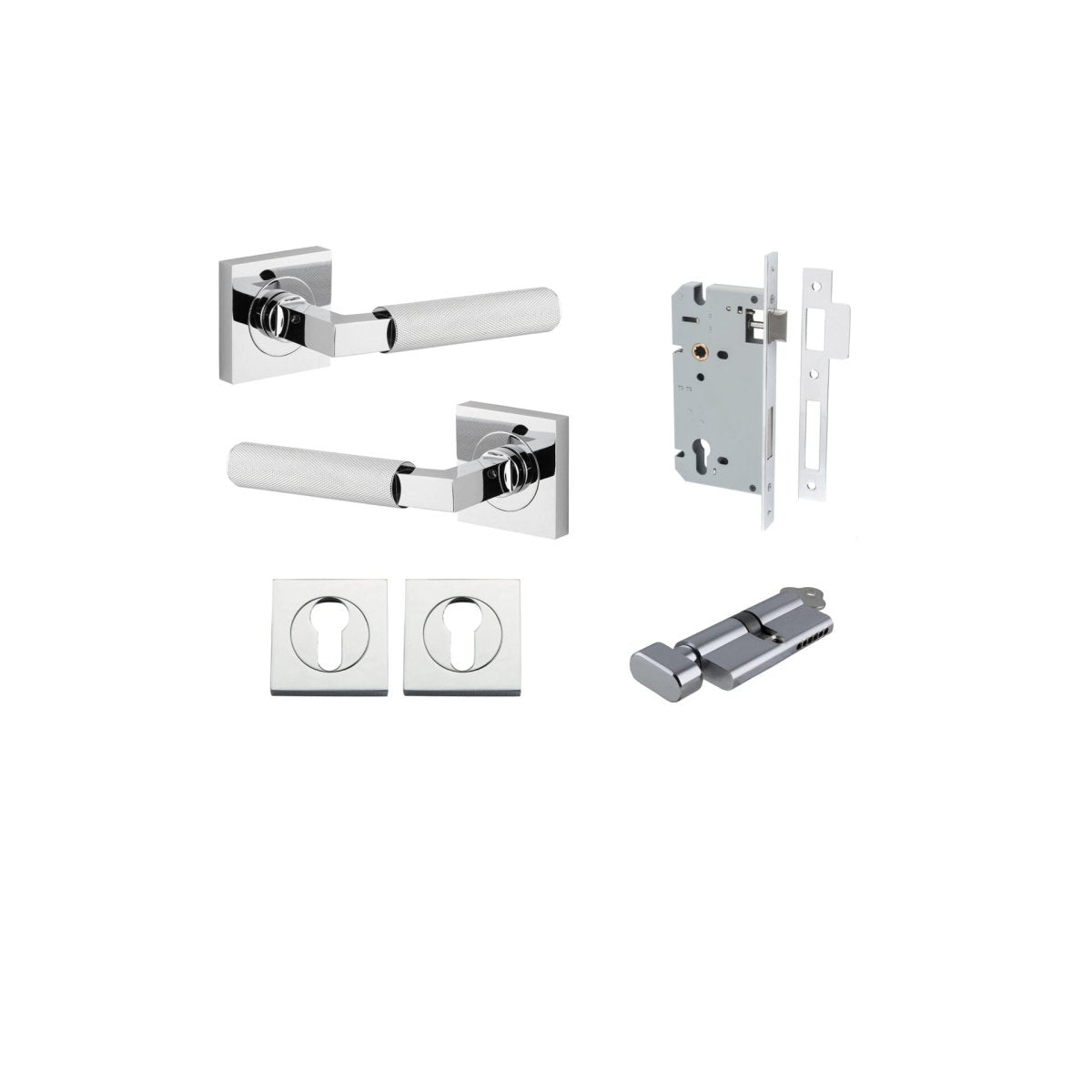 Brunswick Lever - Square Rose - Entry Point - Iver - Polished Chrome - Door Levers