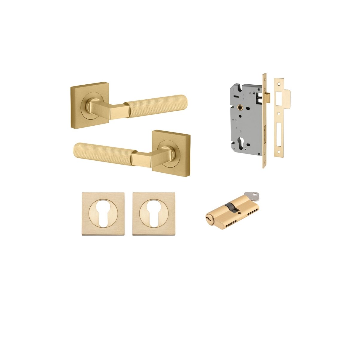 Brunswick Lever - Square Rose - Entry Point - Iver - Brushed Gold PVD - Door Levers