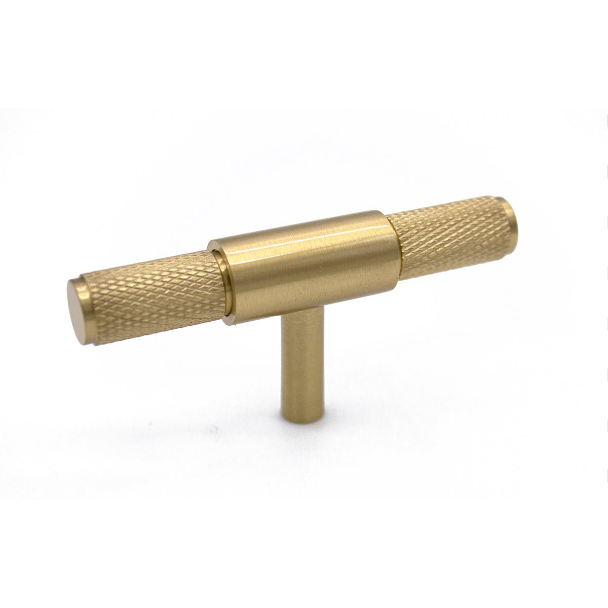 Brushed Brass Knurled Cabinet T - Bar Pull - Miranda - Manovella - Entry - Point - CABMIR80BB - Manovella