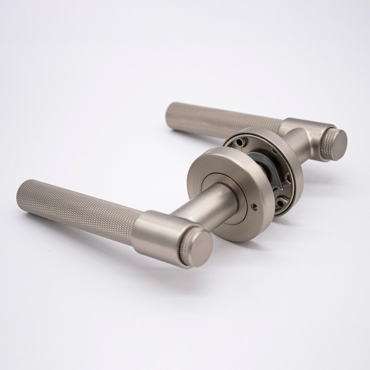 Brushed Nickel Knurled Privacy Door Handle - Rosedale - Manovella - Entry - Point - RSD2BN - Manovella