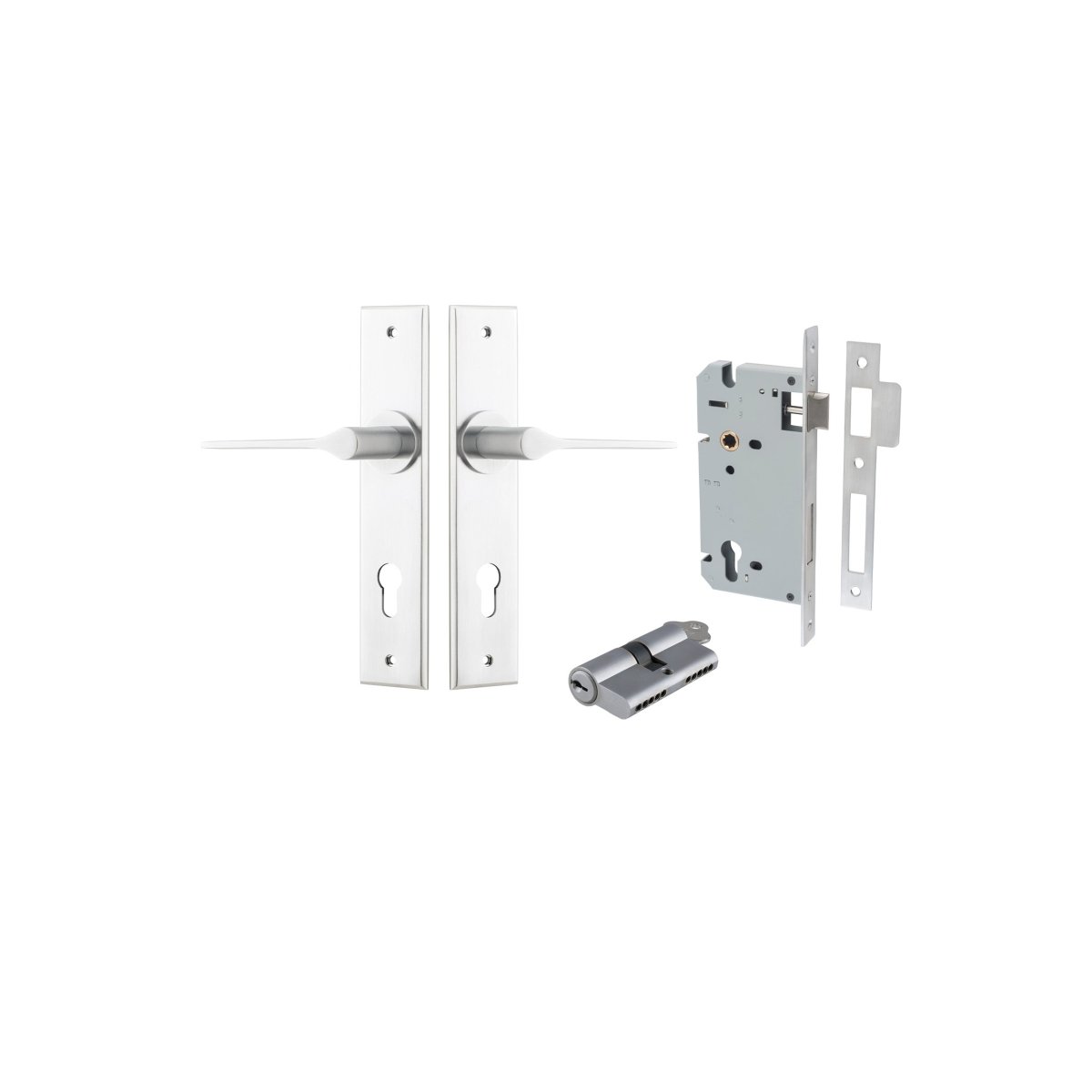 Como Lever - Chamfered Backplate - Entry Point - Iver - Brushed Chrome - Door Levers