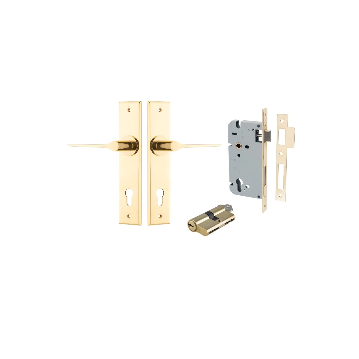 Como Lever - Chamfered Backplate - Entry Point - Iver - Polished Brass - Door Levers