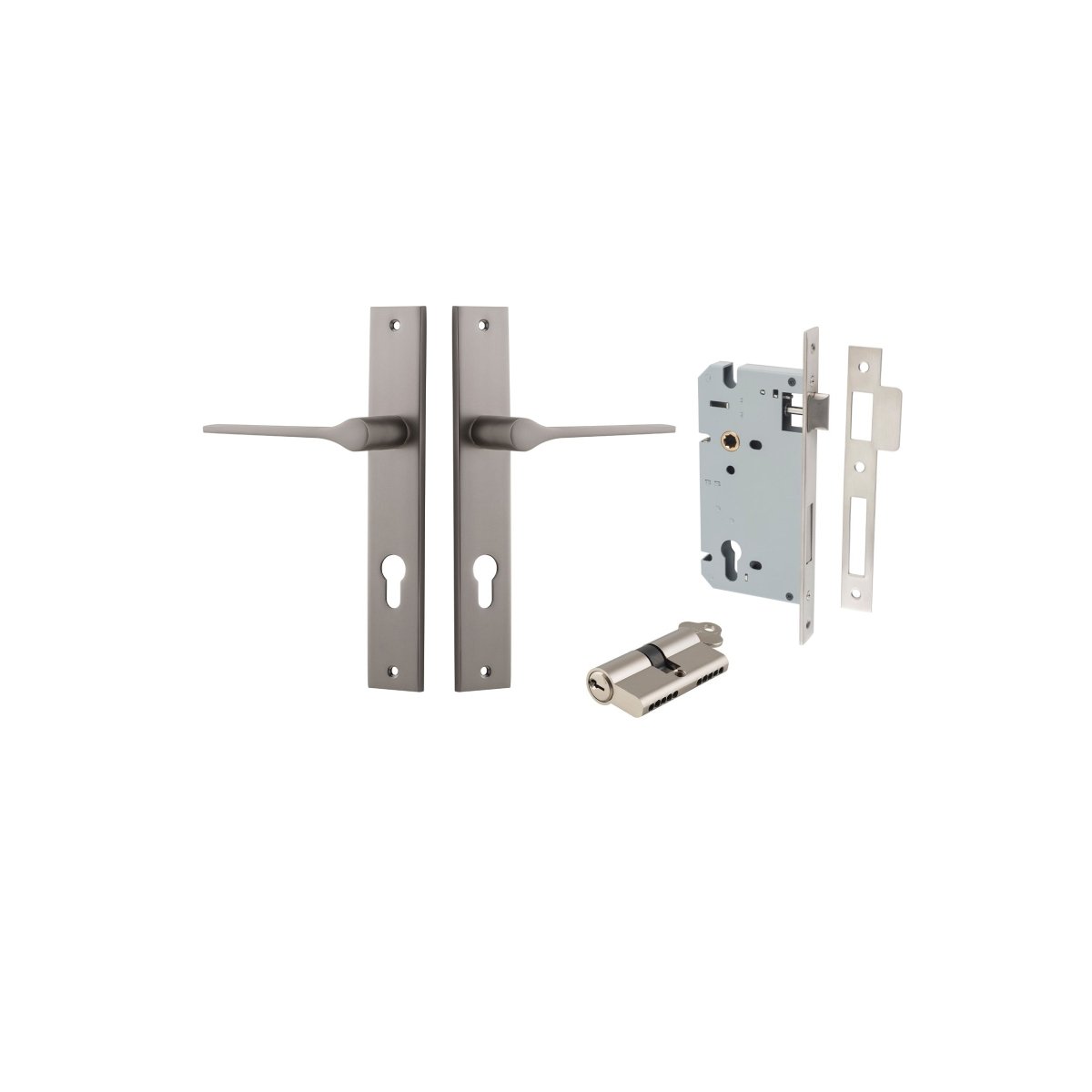 Como Lever - Rectangular Backplate - Entry Point - Iver - Satin Nickel - Door Levers