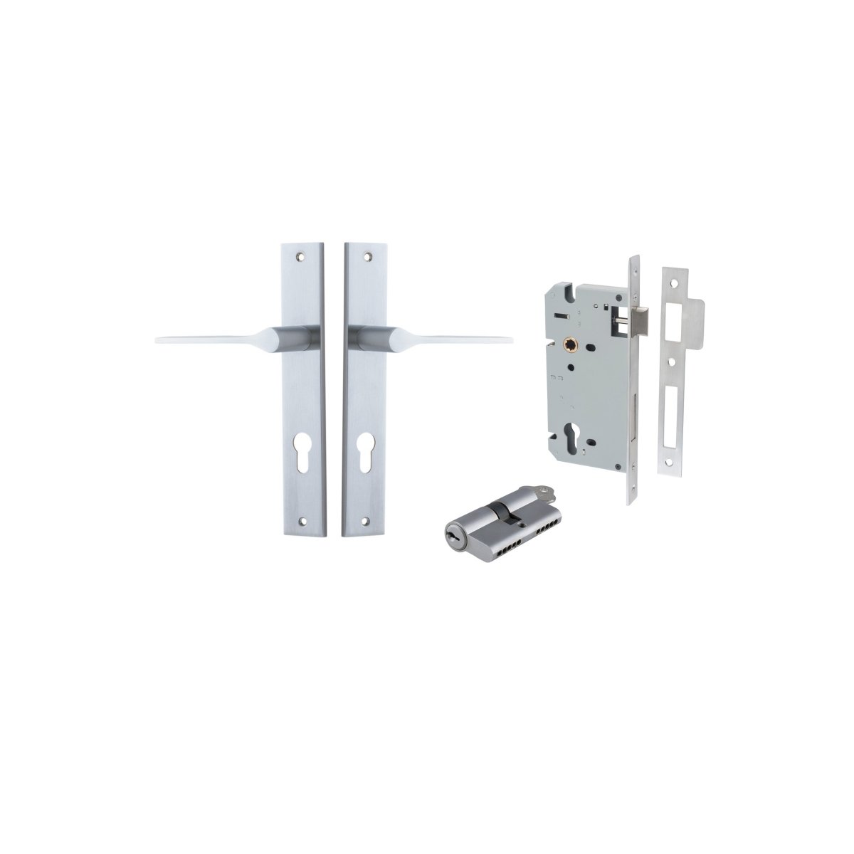 Como Lever - Rectangular Backplate - Entry Point - Iver - Brushed Chrome - Door Levers