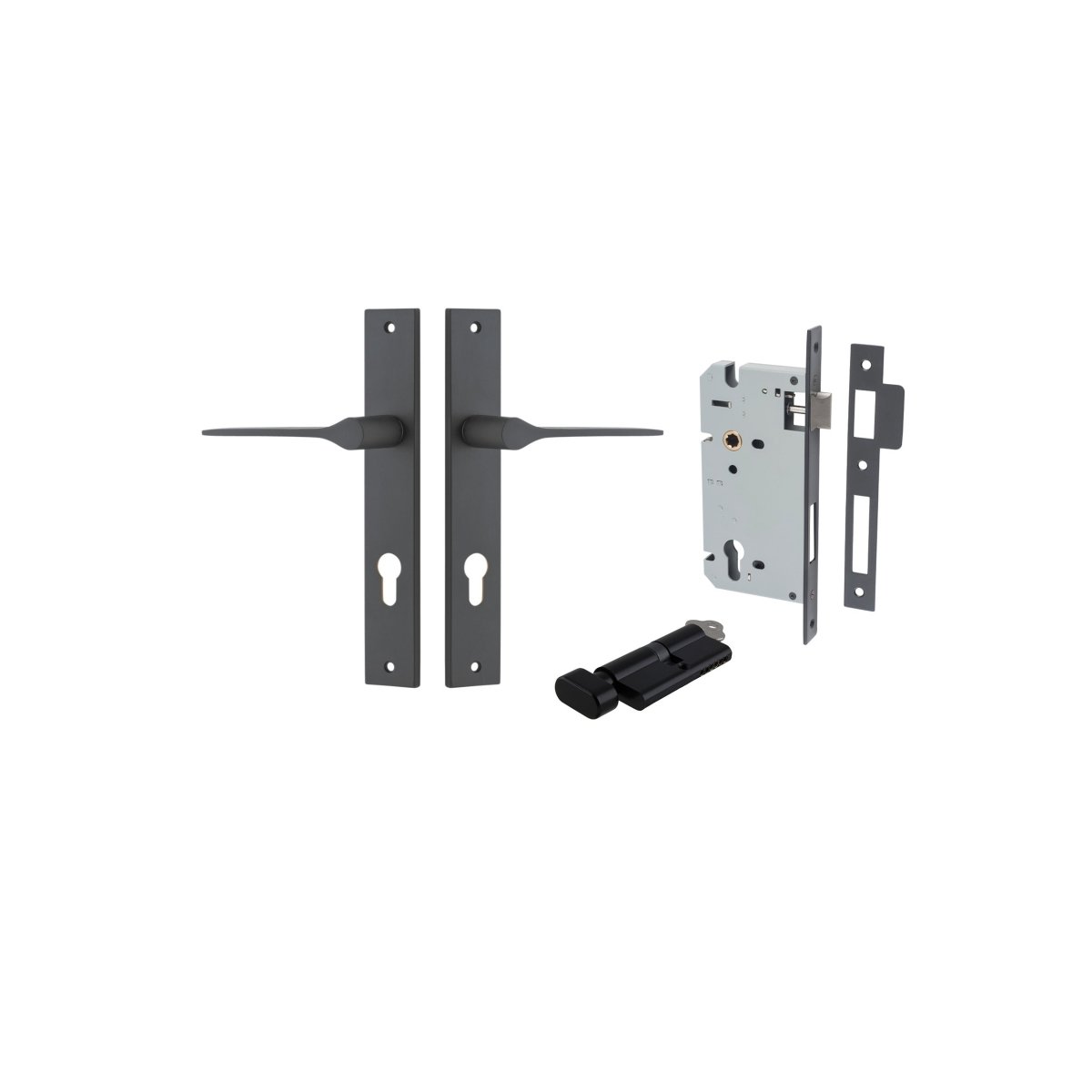 Como Lever - Rectangular Backplate - Entry Point - Iver - Matt Black - Door Levers