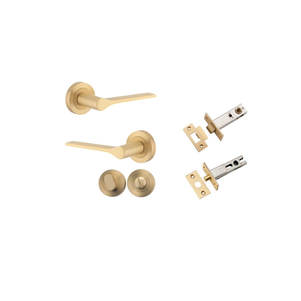 Como Lever - Round Rose - Entry Point - Iver - Brushed Brass - Door Levers