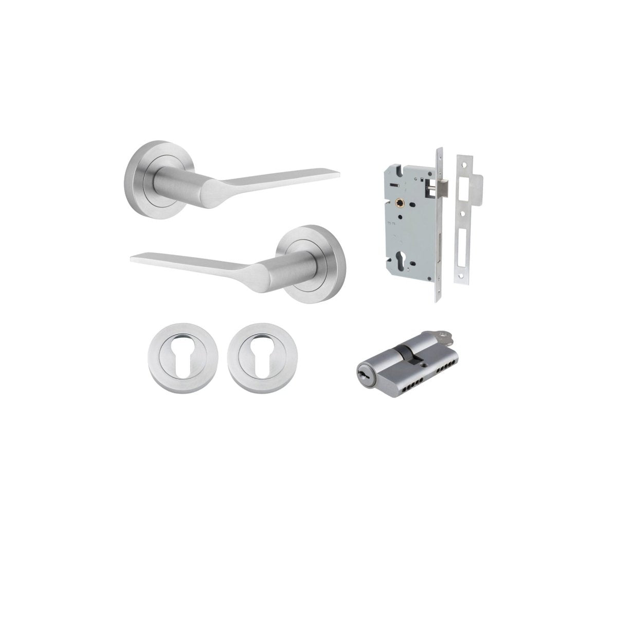 Como Lever - Round Rose - Entry Point - Iver - Brushed Chrome - Door Levers