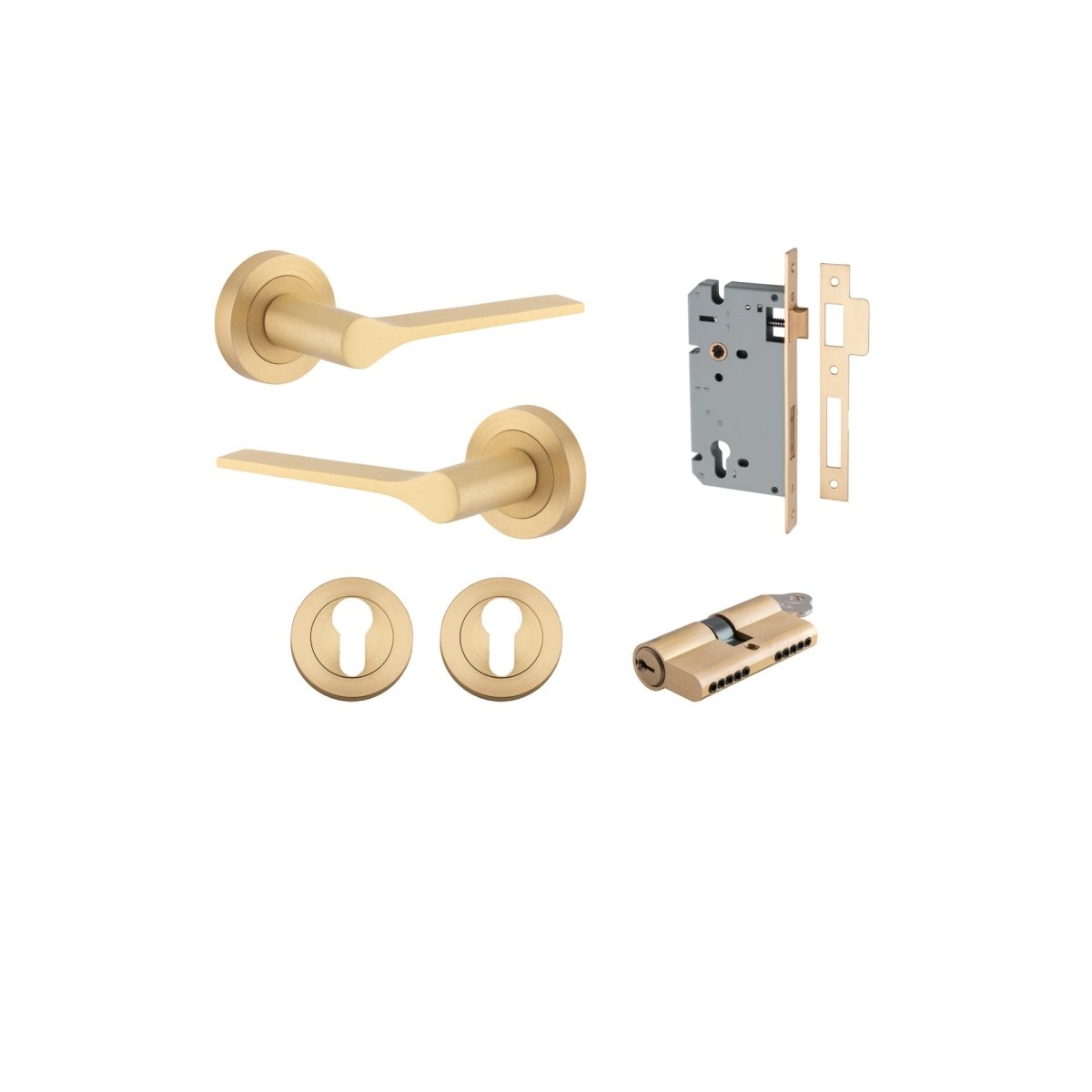 Como Lever - Round Rose - Entry Point - Iver - Brushed Brass - Door Levers