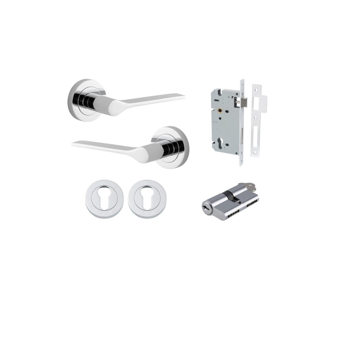 Como Lever - Round Rose - Entry Point - Iver - Polished Chrome - Door Levers