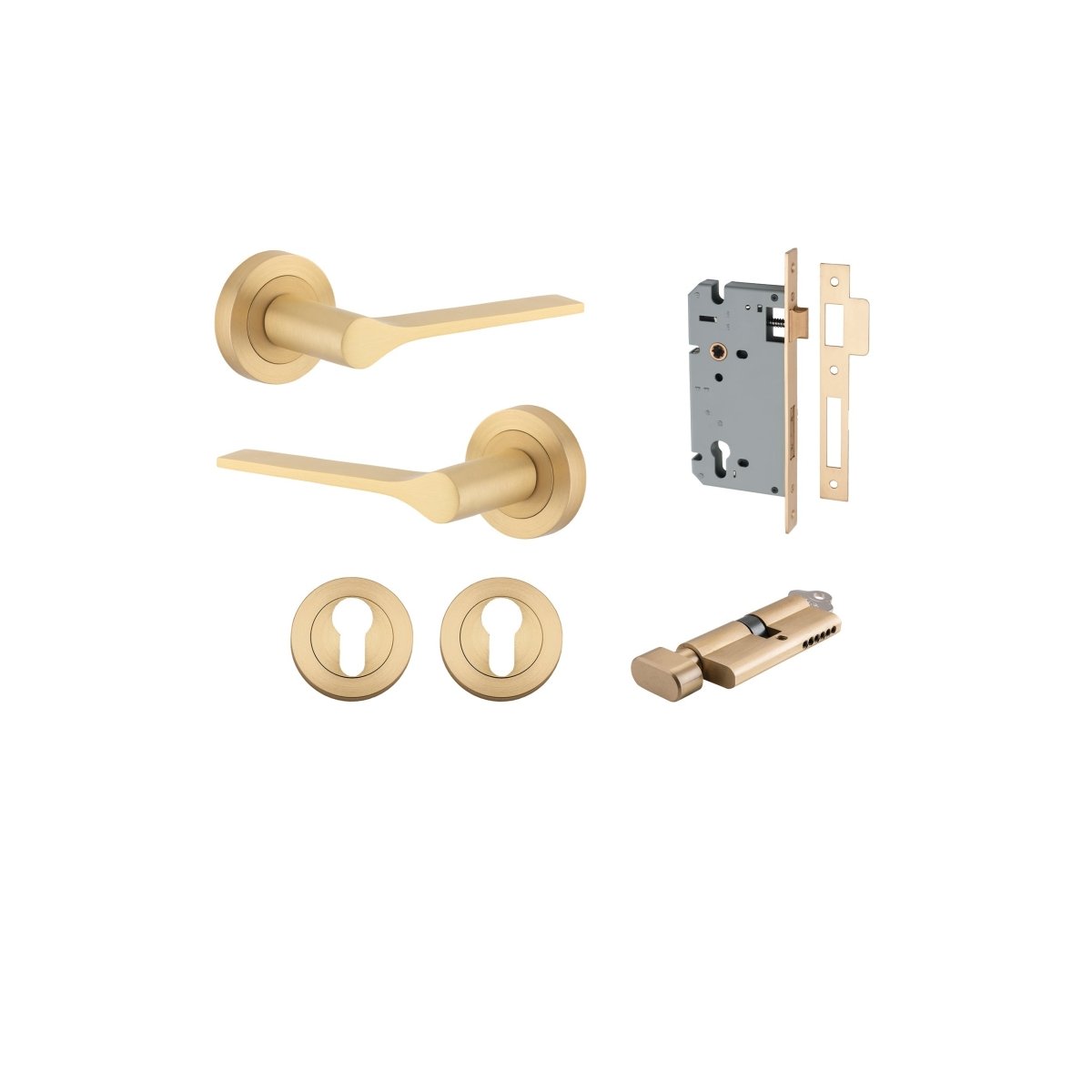 Como Lever - Round Rose - Entry Point - Iver - Brushed Brass - Door Levers