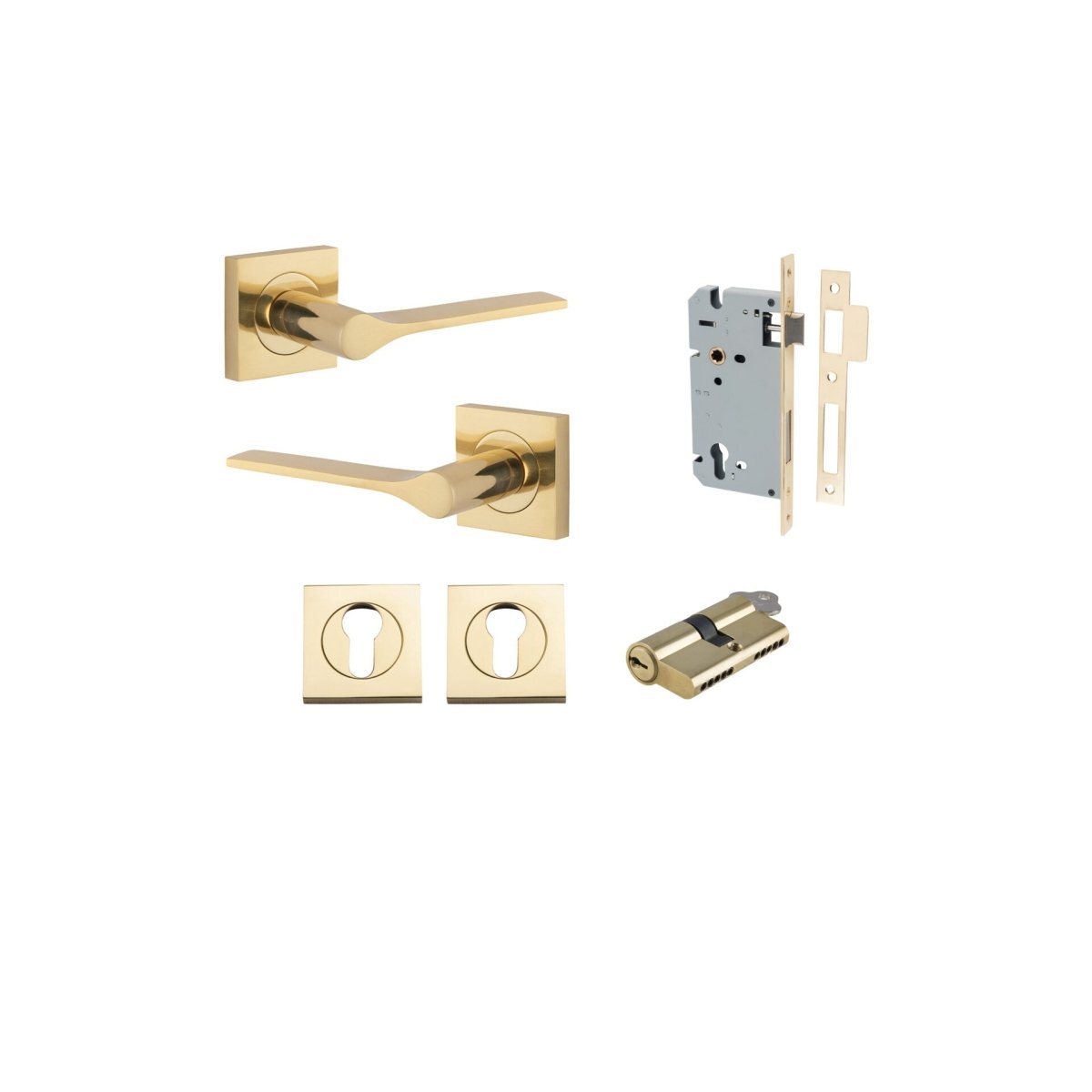 Como Lever - Square Rose - Entry Point - Iver - Polished Brass - Door Levers