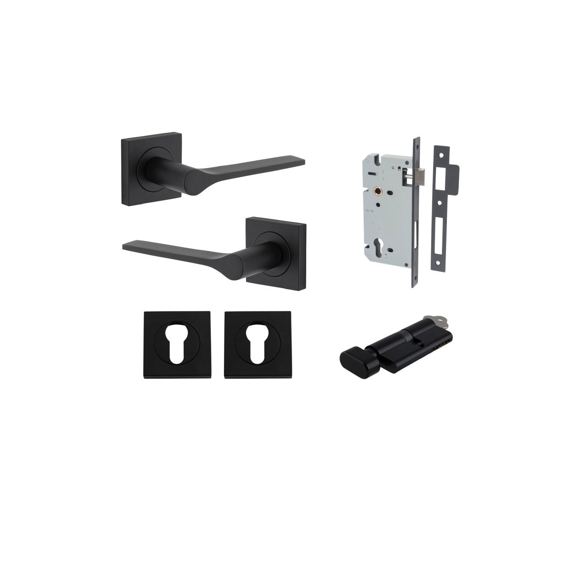 Como Lever - Square Rose - Entry Point - Iver - Matt Black - Door Levers