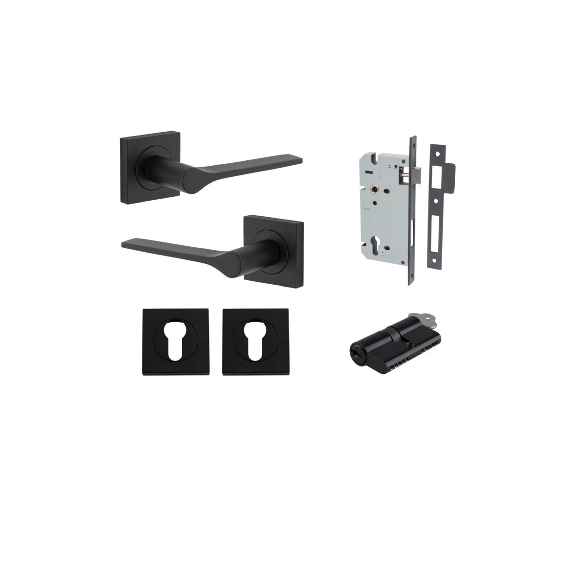 Como Lever - Square Rose - Entry Point - Iver - Matt Black - Door Levers