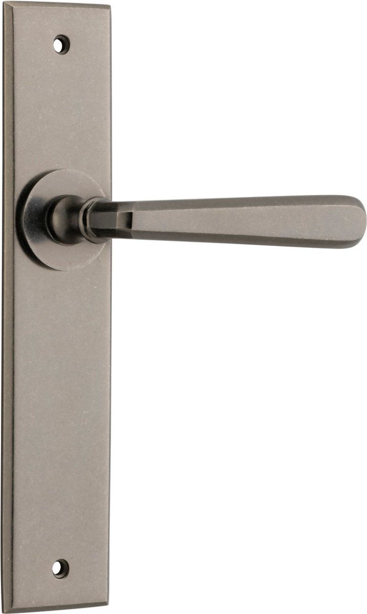 Copenhagen Lever - Chamfered Backplate - Entry Point - Iver - Distressed Nickel - Door Levers