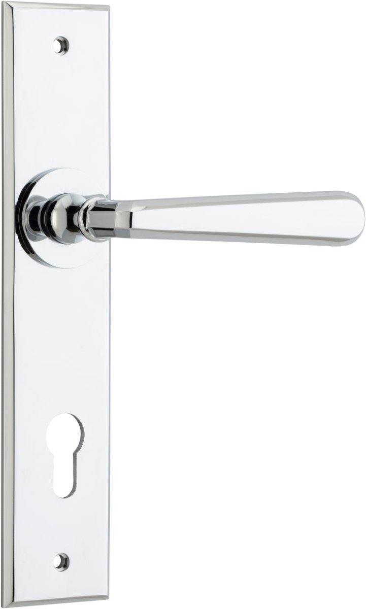 Copenhagen Lever - Chamfered Backplate - Entry Point - Iver - Polished Chrome - Door Levers