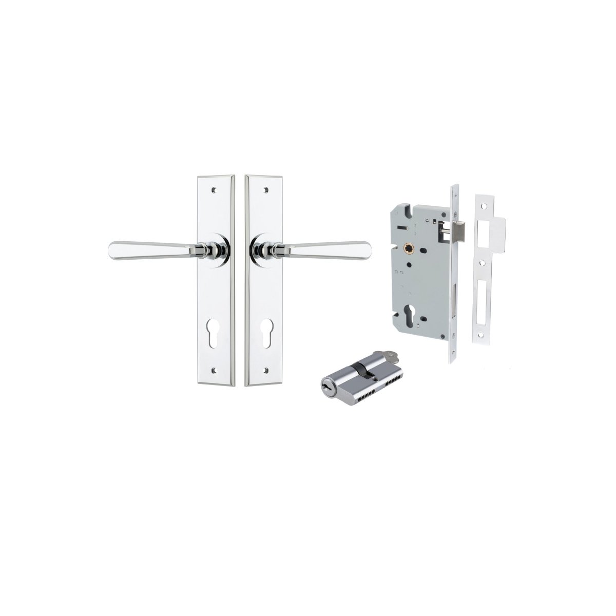 Copenhagen Lever - Chamfered Backplate - Entry Point - Iver - Polished Chrome - Door Levers