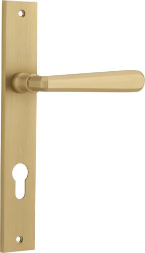 Copenhagen Lever - Rectangular Backplate - Entry Point - Iver - Brushed Brass - Door Levers