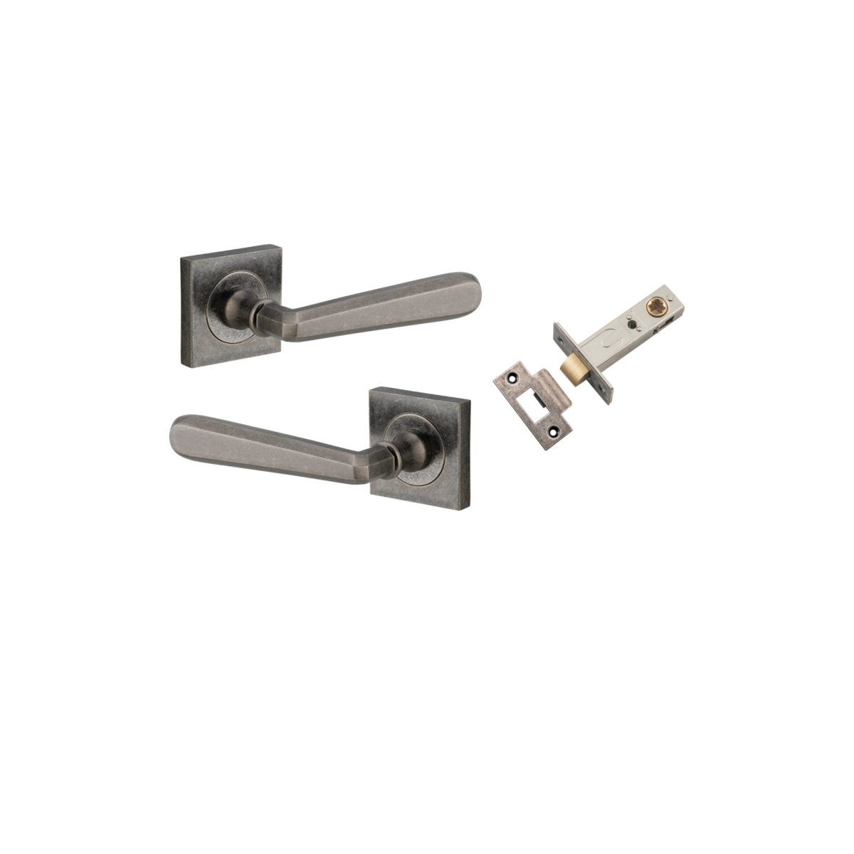 Copenhagen Lever - Square Rose - Entry Point - Iver - Distressed Nickel - Door Levers