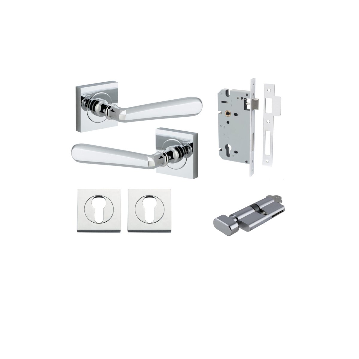 Copenhagen Lever - Square Rose - Entry Point - Iver - Polished Chrome - Door Levers