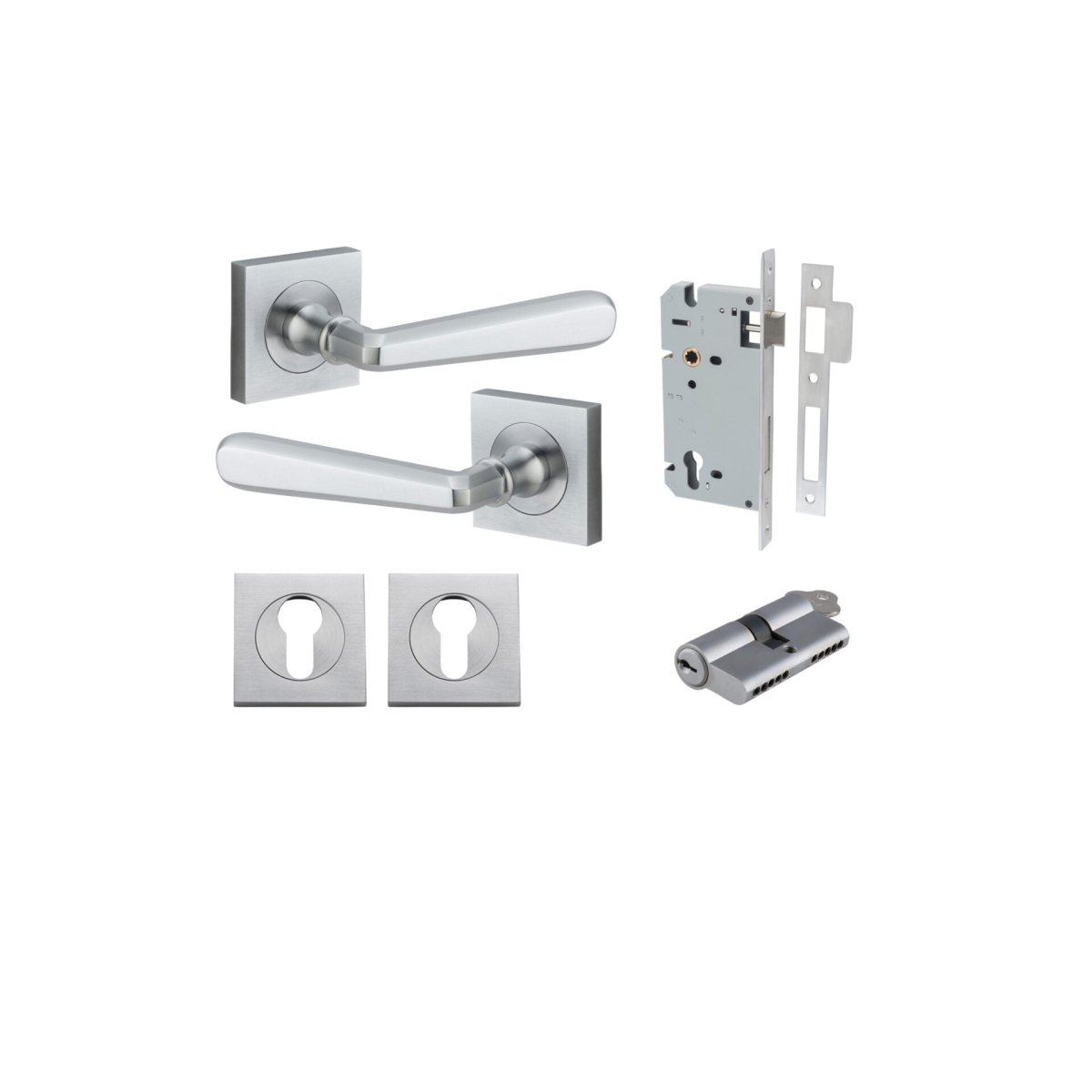 Copenhagen Lever - Square Rose - Entry Point - Iver - Brushed Chrome - Door Levers