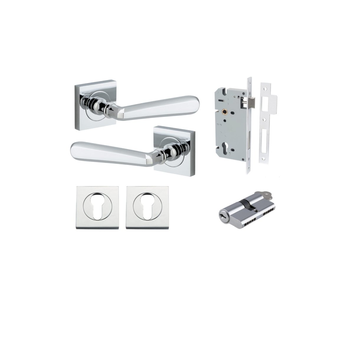 Copenhagen Lever - Square Rose - Entry Point - Iver - Polished Chrome - Door Levers