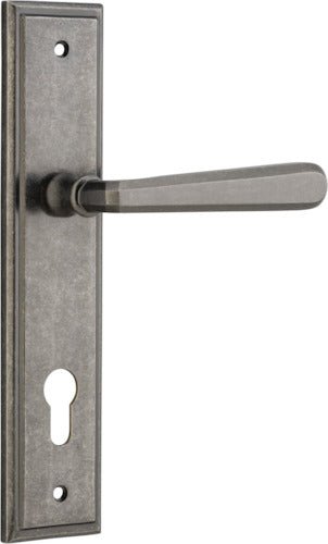 Copenhagen Lever - Stepped Backplate - Entry Point - Iver - Distressed Nickel - Door Levers