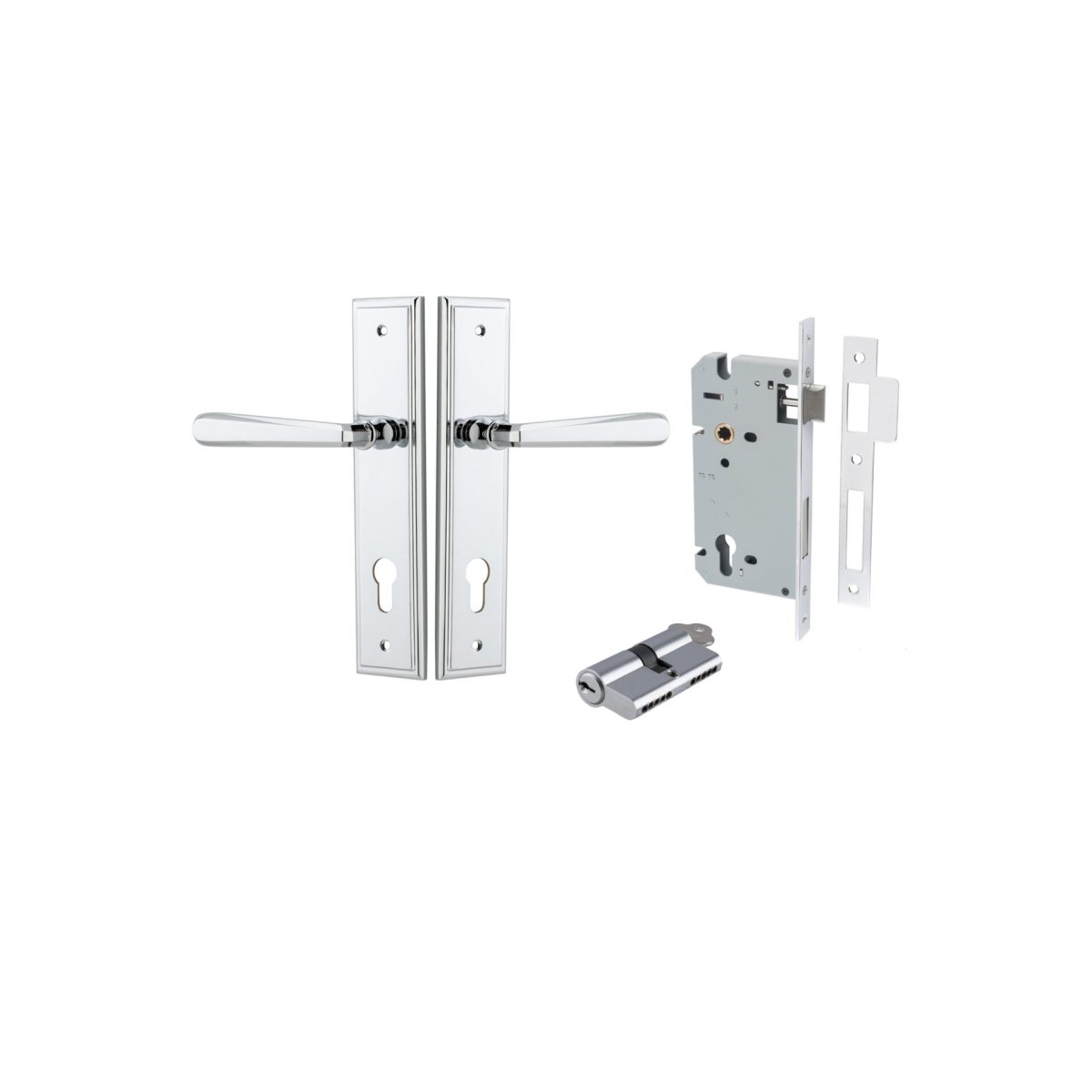 Copenhagen Lever - Stepped Backplate - Entry Point - Iver - Polished Chrome - Door Levers