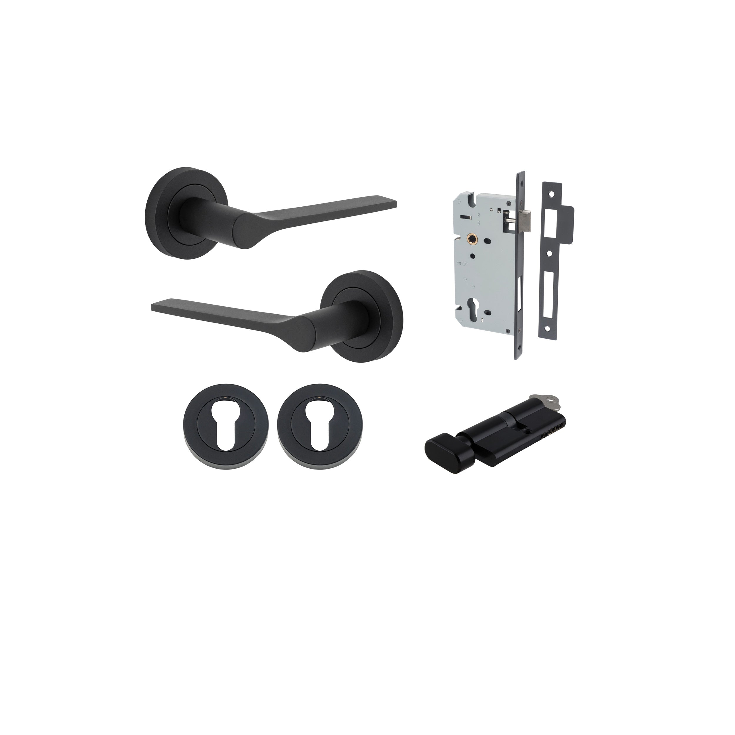 Como Lever - Round Rose - Entry Point - Iver - Matt Black - Door Levers