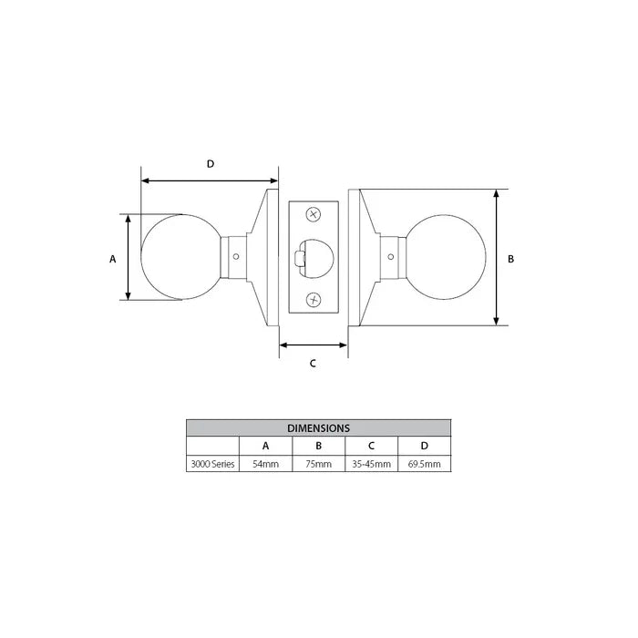 LOCKTON '3000 Series' KNOBSET - PASSAGE (70mm B/Set)