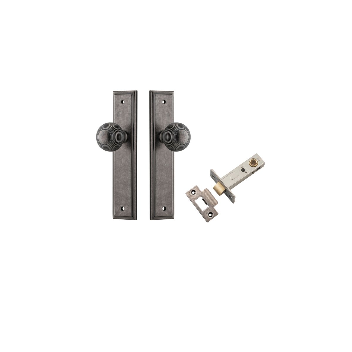 Guildford Knob - Stepped Backplate - Entry Point - Iver - Distressed Nickel - Door Knobs