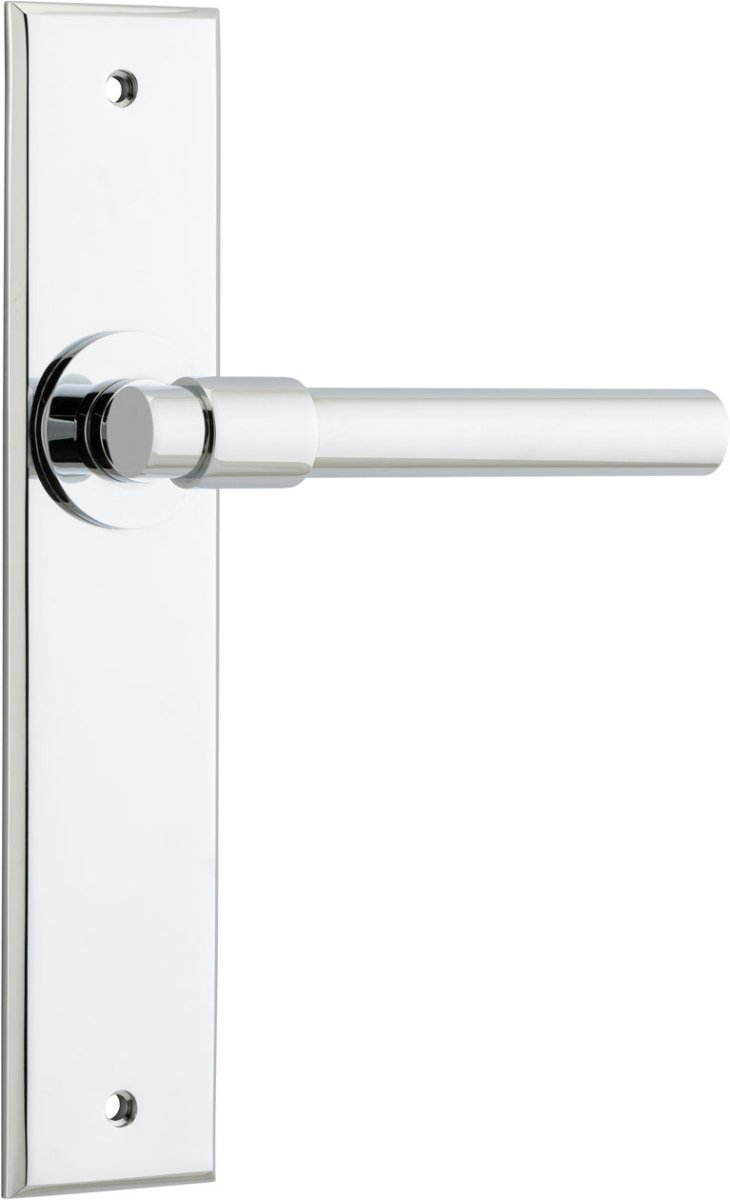 Helsinki Lever - Chamfered Backplate - Entry Point - Iver - Polished Chrome - Door Levers