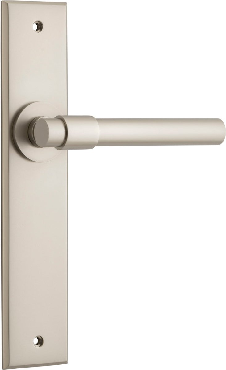 Helsinki Lever - Chamfered Backplate - Entry Point - Iver - Satin Nickel - Door Levers