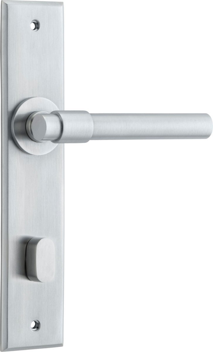 Helsinki Lever - Chamfered Backplate - Entry Point - Iver - Brushed Chrome - Door Levers