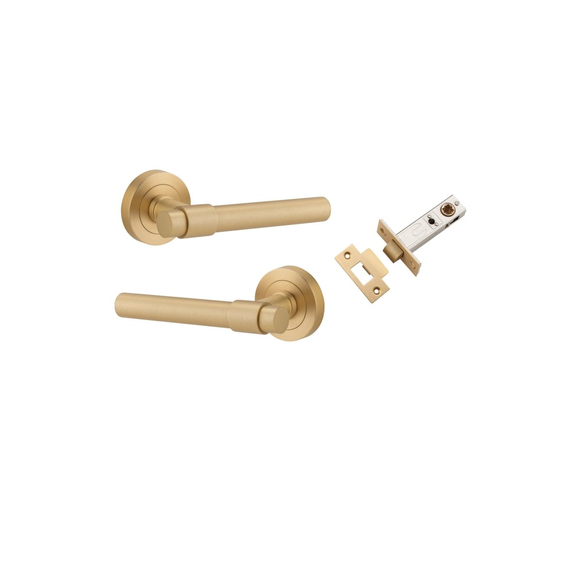 Helsinki Lever - Round Rose - Entry Point - Iver - Brushed Brass - Door Levers