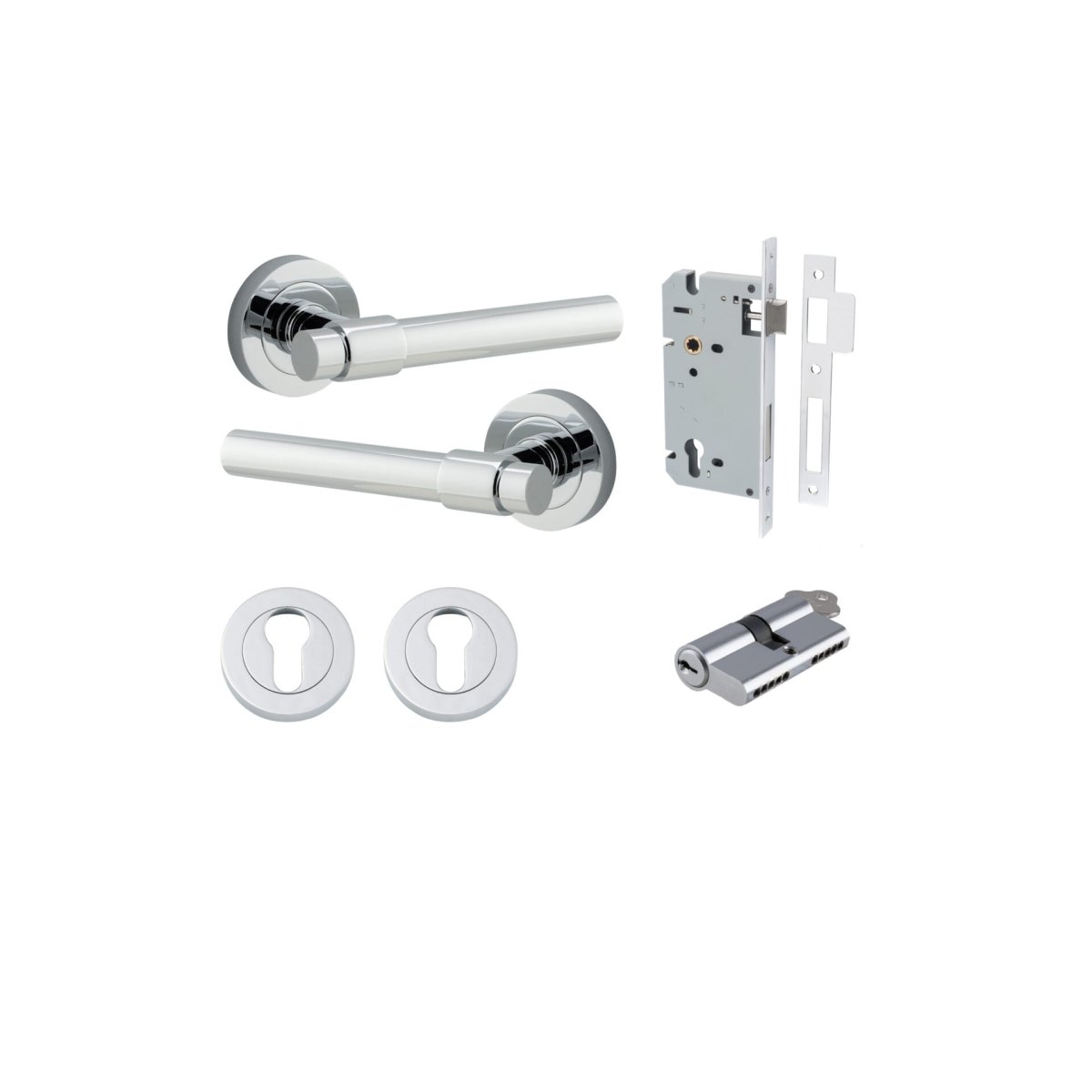 Helsinki Lever - Round Rose - Entry Point - Iver - Polished Chrome - Door Levers