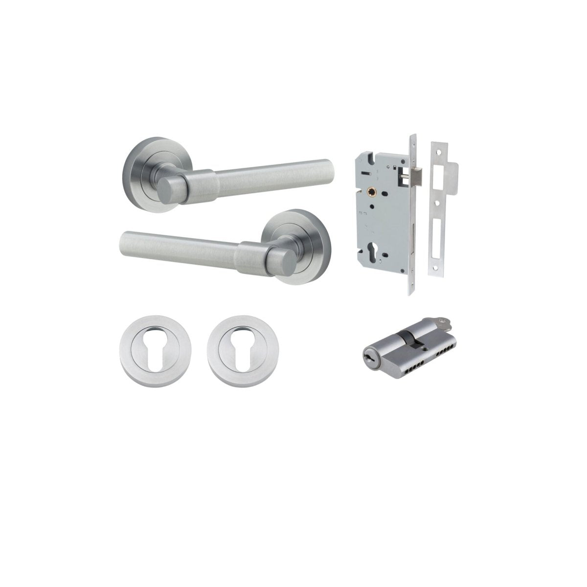 Helsinki Lever - Round Rose - Entry Point - Iver - Brushed Chrome - Door Levers