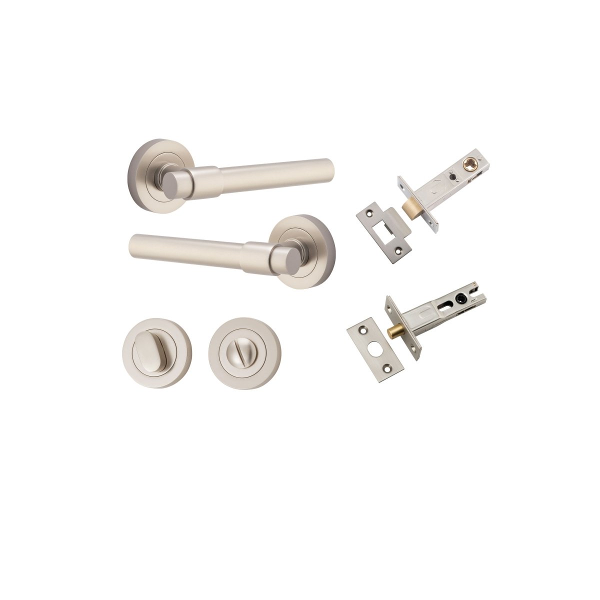 Helsinki Lever - Round Rose - Entry Point - Iver - Satin Nickel - Door Levers