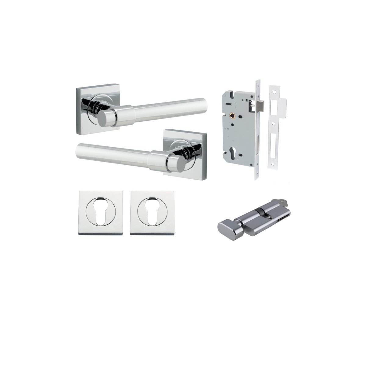 Helsinki Lever - Square Rose - Entry Point - Iver - Polished Chrome - Door Levers