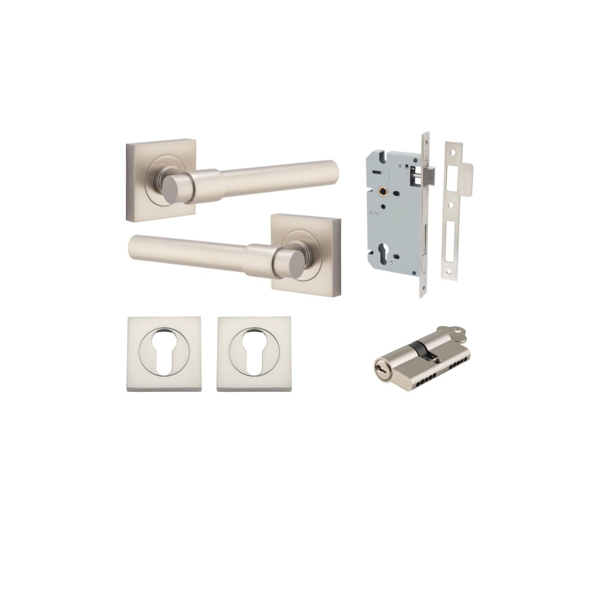 Helsinki Lever - Square Rose - Entry Point - Iver - Satin Nickel - Door Levers