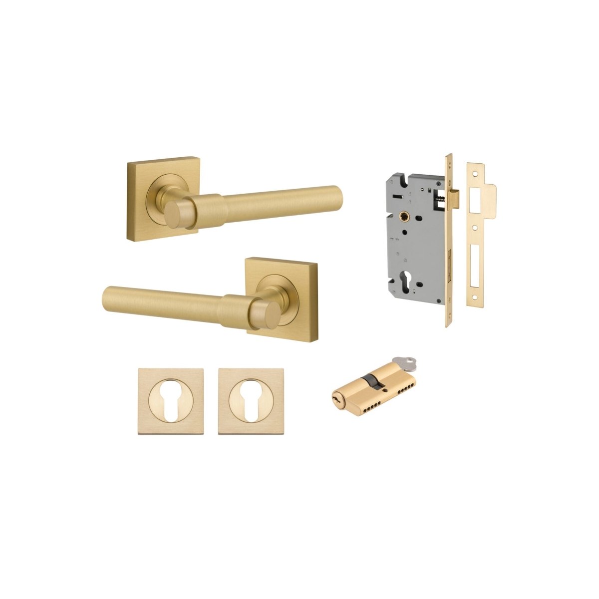 Helsinki Lever - Square Rose - Entry Point - Iver - Brushed Gold PVD - Door Levers