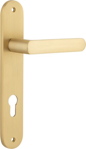 Osaka Lever - Oval Backplate - Entry Point - Iver - Brushed Brass - Door Levers