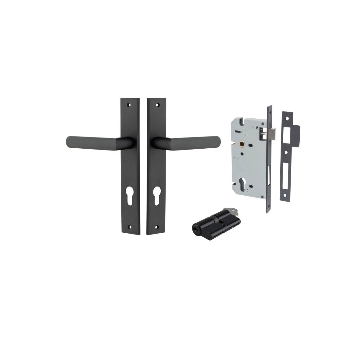 Osaka Lever - Rectangular Backplate - Entry Point - Iver - Matt Black - Door Levers