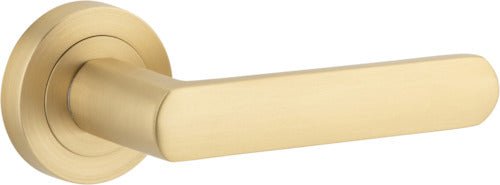 Osaka Lever - Round Rose - Entry Point - Iver - Brushed Brass - Door Levers