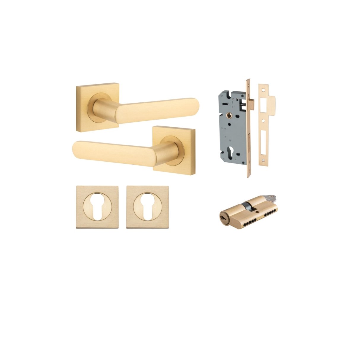 Osaka Lever - Square Rose - Entry Point - Iver - Brushed Brass - Door Levers