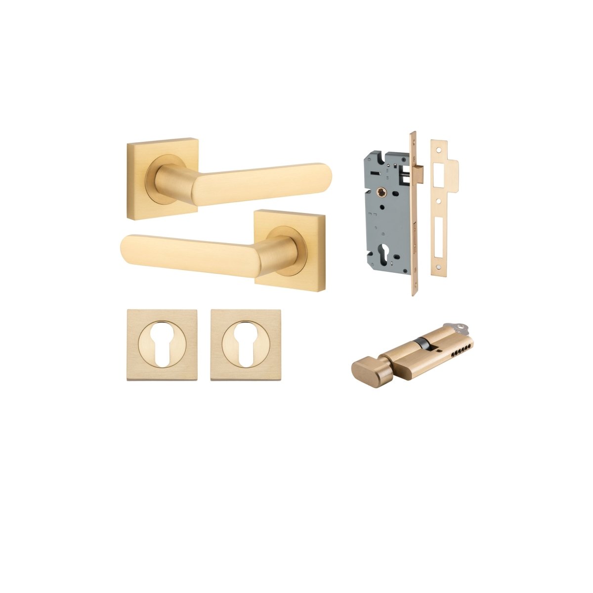 Osaka Lever - Square Rose - Entry Point - Iver - Brushed Brass - Door Levers