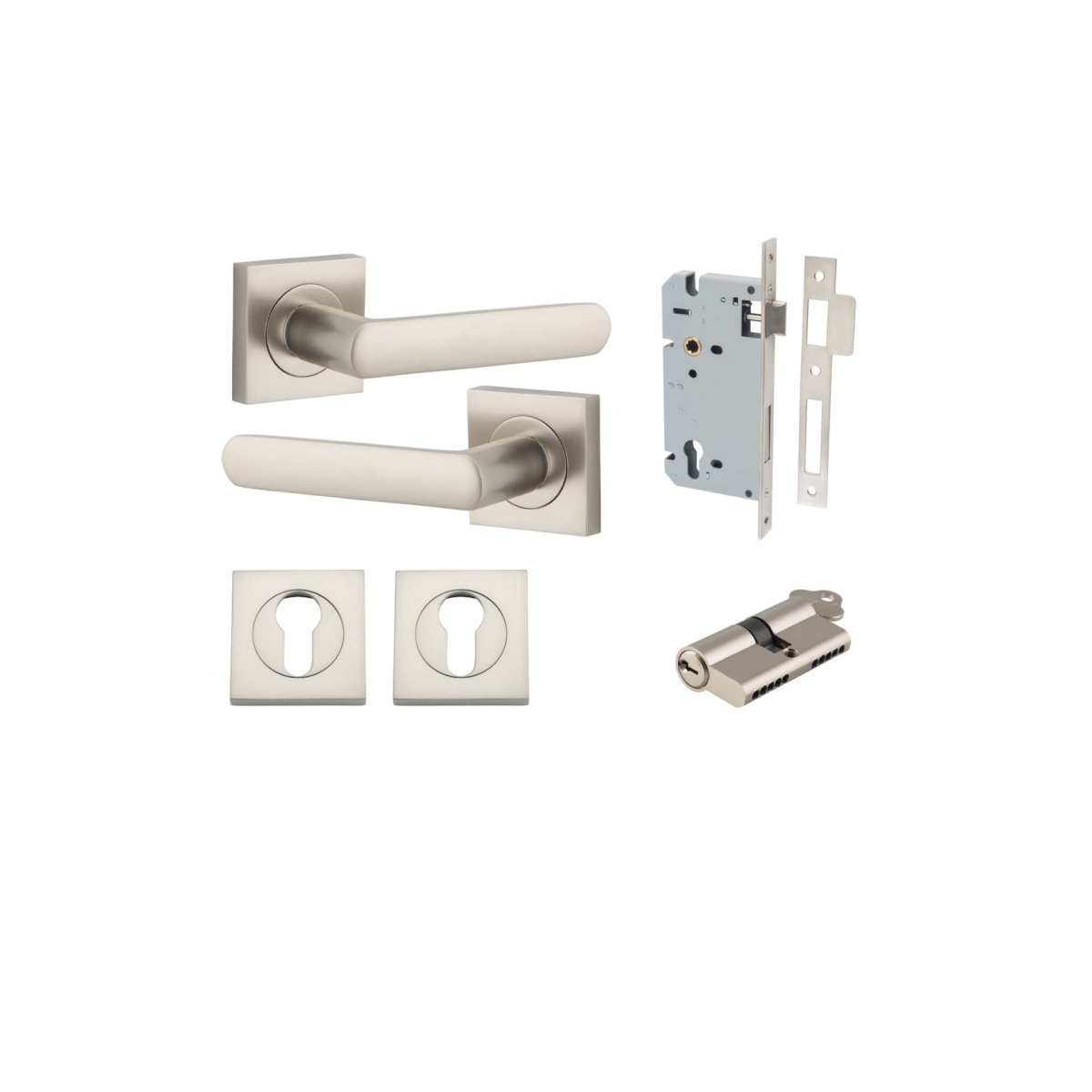 Osaka Lever - Square Rose - Entry Point - Iver - Satin Nickel - Door Levers