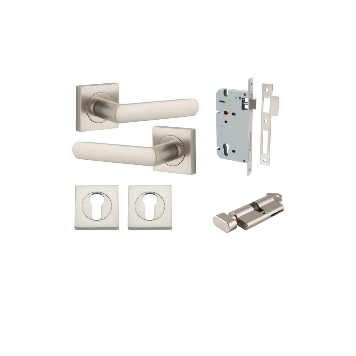 Osaka Lever - Square Rose - Entry Point - Iver - Satin Nickel - Door Levers